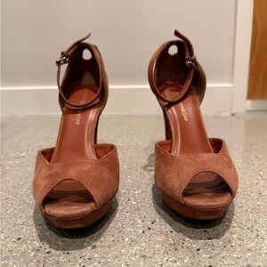 Rebecca Minkoff Ivy Burnt Sienna Peep-Toe Heels with Ankle Strap